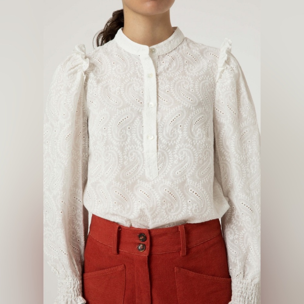 Frnch Clyde embroidery‎ with ruffles Shirt – Blanc